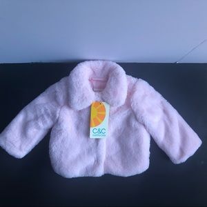 Baby pink faux fur jacket infant 18 months by C&C California easy 4 snap front